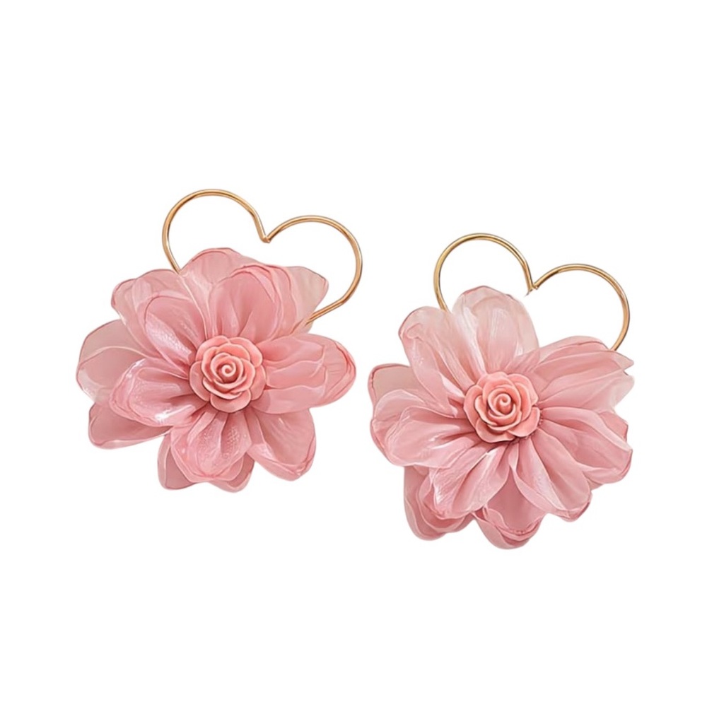 806. The Pink Rose Floral Heart Earrings